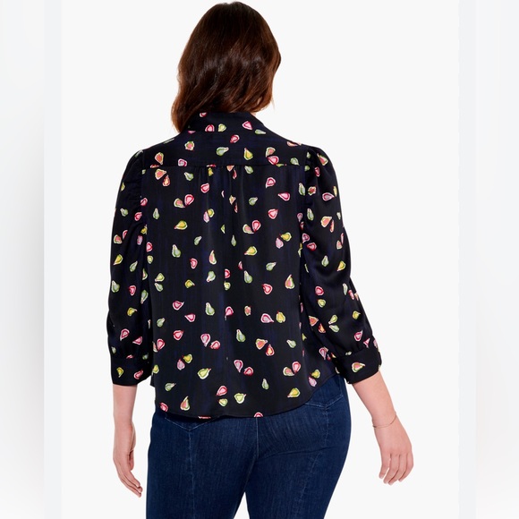 Nic+Zoe Party Pears Button Front Top, Black Mul Size S New w/Tag Retail $148 - Picture 5 of 13